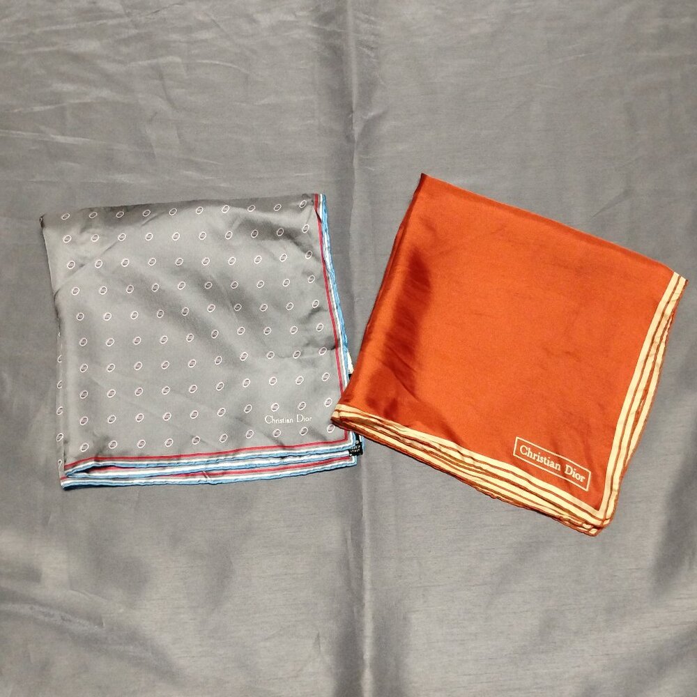 ❤️2 CHRISTIAN DIOR Pocket Square Bandana Luxurious Silk Scarf
